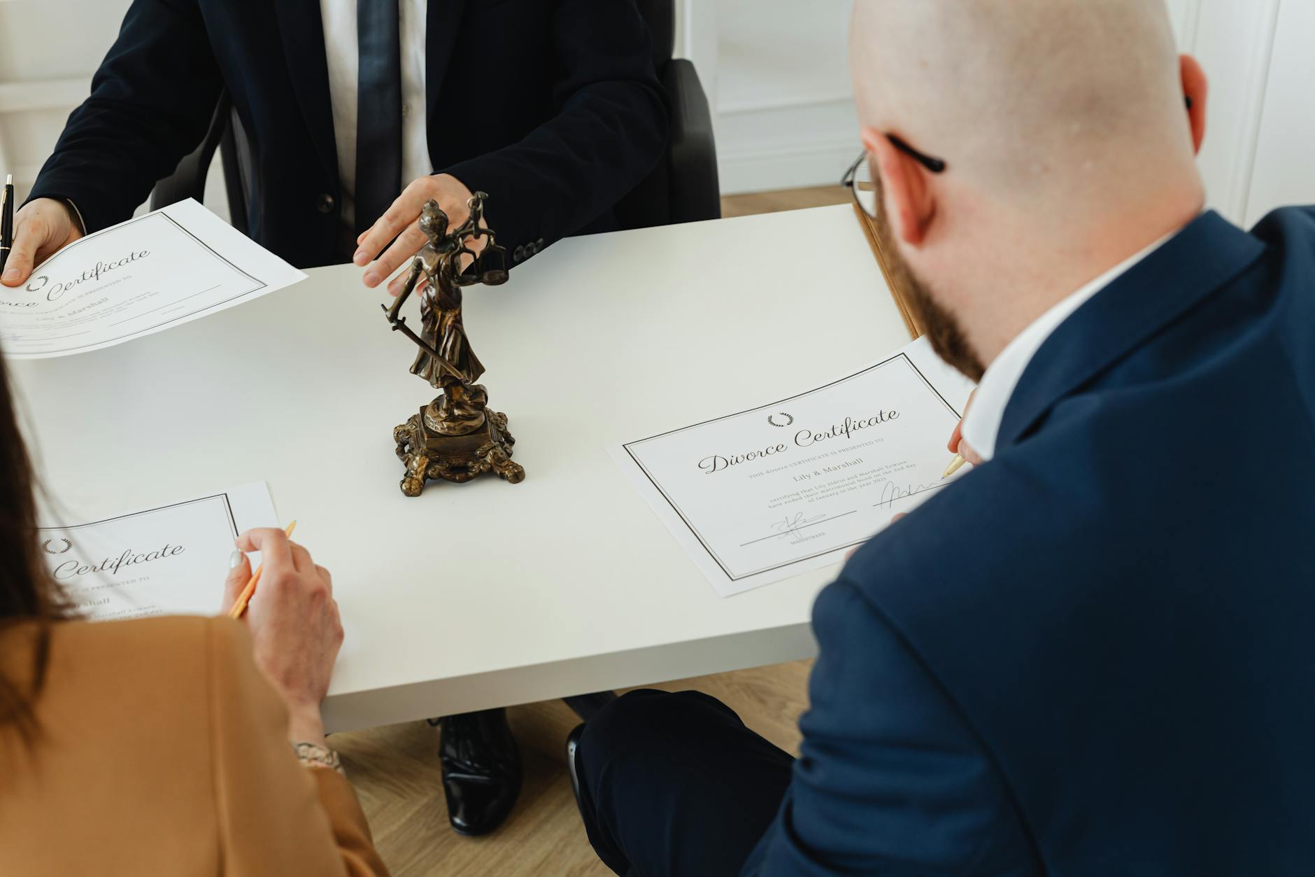 Empty law firm conference room with legal documents on a mahogany table